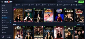 Current VegasHero live-casino category navigation