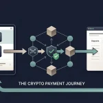 Editorial crypto payment flow showing wallet, network verification, casino balance and withdrawal stages