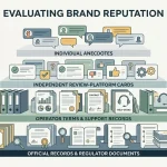 Editorial evidence hierarchy showing official sources, regulator records, independent review platforms and individual user anecdotes