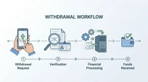 Editorial withdrawal checklist showing request, verification, processing and receipt stages